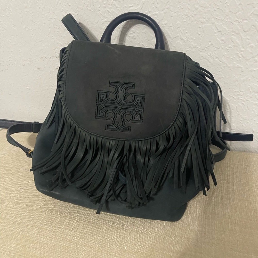 Tory Burch Black Fringe Backpack